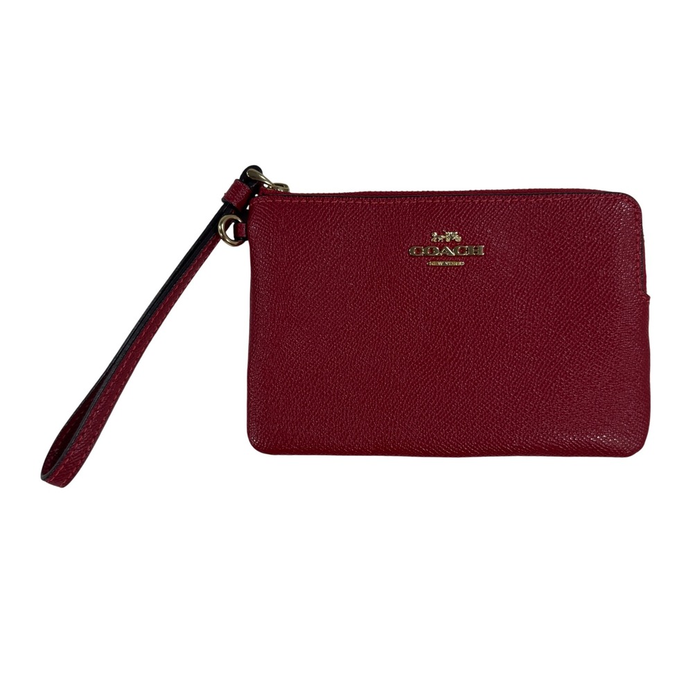 Coach Corner Zip Wristlet Red Crossgrain Leather Gold Logo CF359 Small Bag